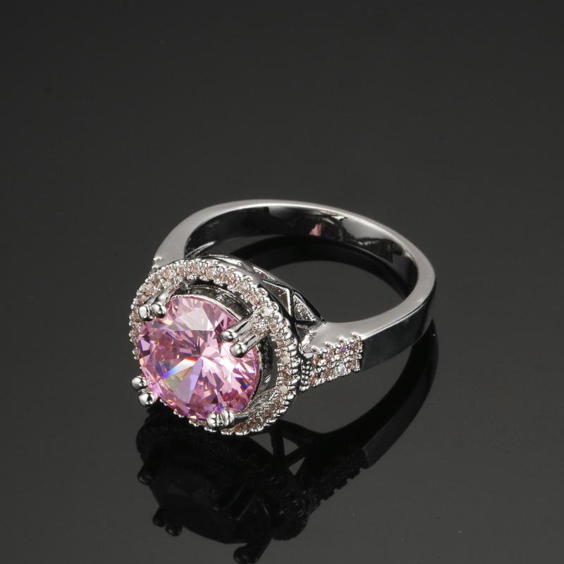 

Cluster Rings Silver Color Pink Crystal Bijoux Fashion Cocktail Party Ring Cubic Zirconia Jewelry For Women As Love Gift