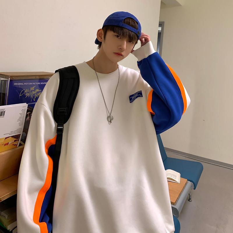 

Men's Hoodies & Sweatshirts Splicing Contrast Color O-neck All-match Casual Sports Loose Top Pullover Trendy Fashion Spring Autumn, Black