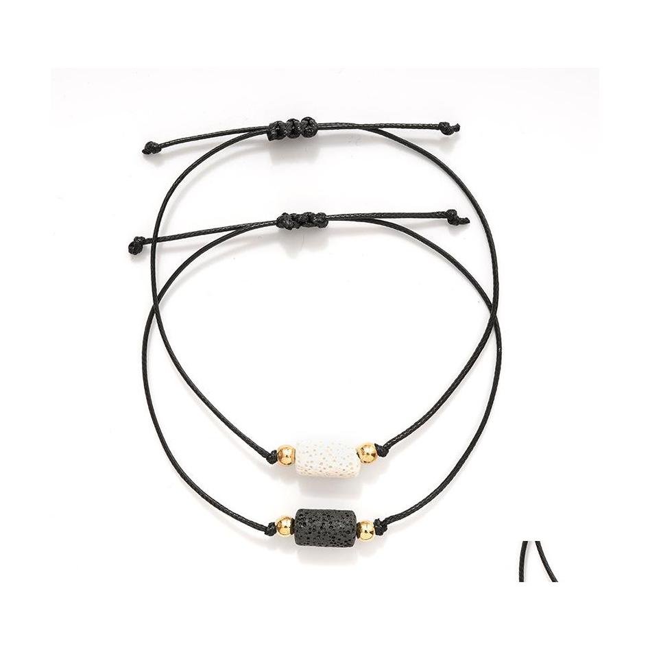 

Charm Bracelets Cylindrical White Black Lava Stone Bead Weave Per Bracelet Aromatherapy Essential Oil Diffuser For Women Men Couple Dhuvk