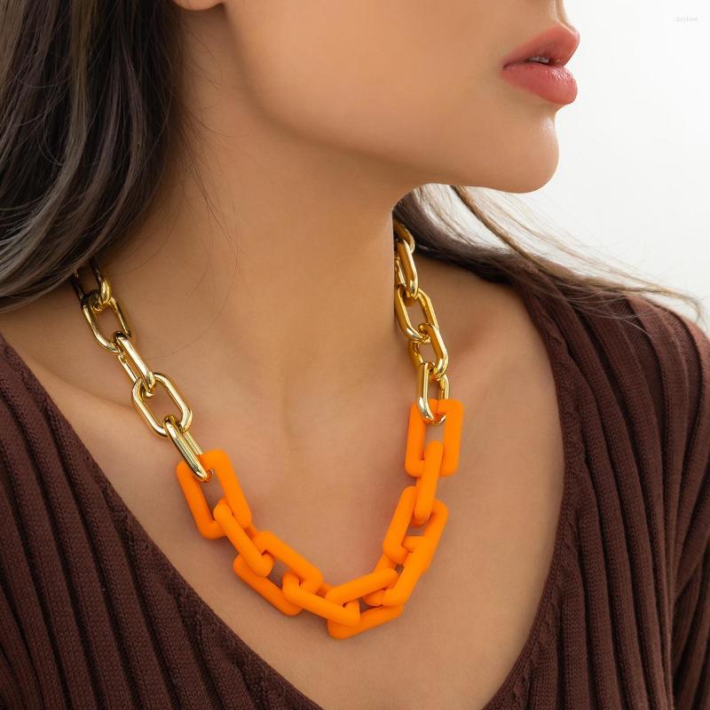 

Choker Punk Fashion Thick Chain Ball Colored Heart Geometric Pendant Necklace Clavicle Jewelry For Women Exaggerated Gift