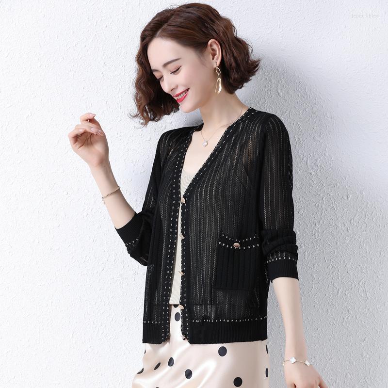 

Women's Knits Women's Fashion Single Breasted Knitwear 2023 Summer & Spring Thin Sweater Cardigan Female Hollow Out Knit Coat With, Black