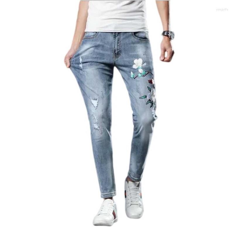 

Men's Jeans 2023 Men's Stretch Light Blue Embroidery Men Tide Brand Slim Fit Classic Denim Pants Thin