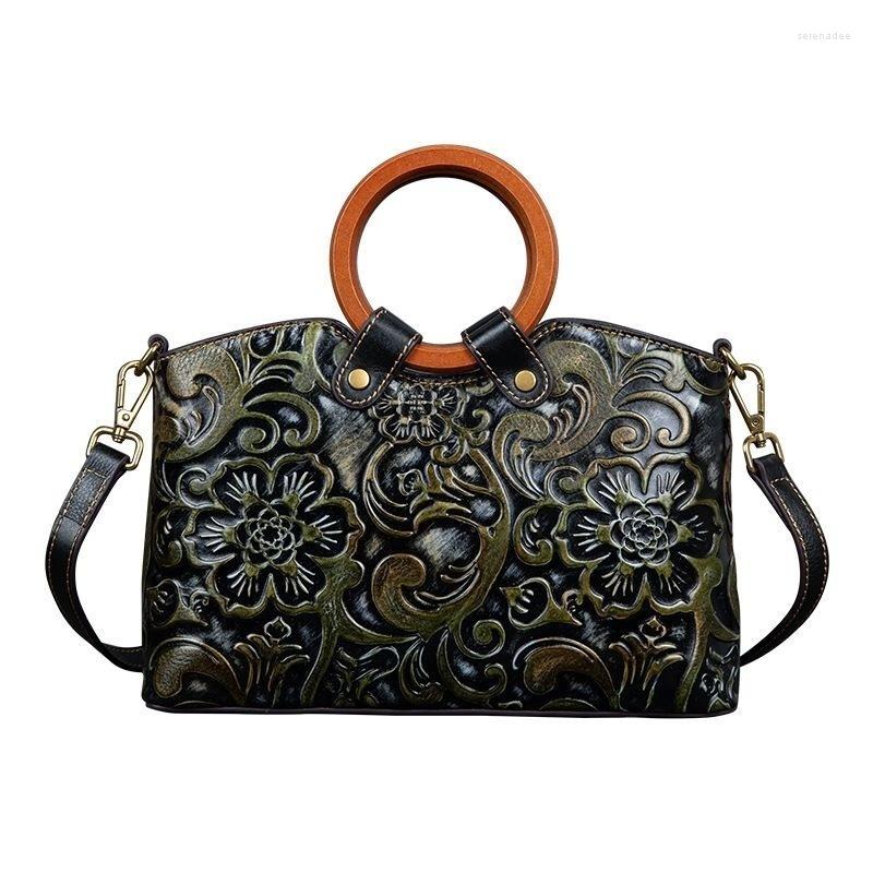 

Evening Bags Head Layer Cowhide Women Shoulder Bag 2023 Retro Handmade Embossed Handbag Female Luxury Genuine Leather Ladies, Brown