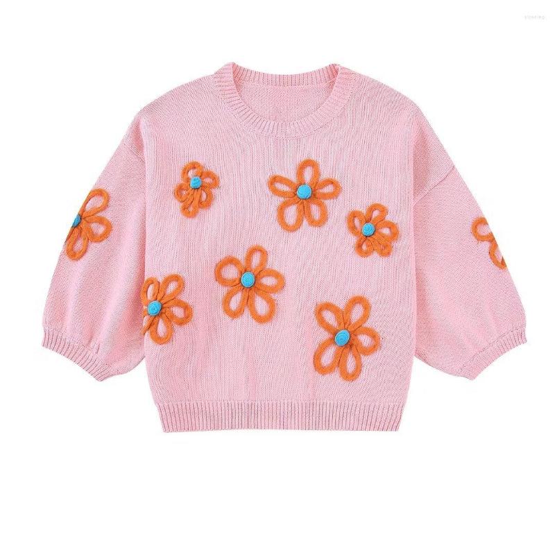 

Women' Sweaters Autumn 2023 European And American Sweet Women' Urban Leisure Versatile Floral Embroidery Knitwear, Pink