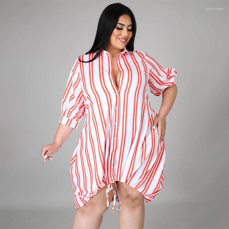 

Plus Size Dresses Summer Clothes For Women Dress Wholesale Three Quarter Sleeve Stripe Shirt Ladies Casual Drop, Orange
