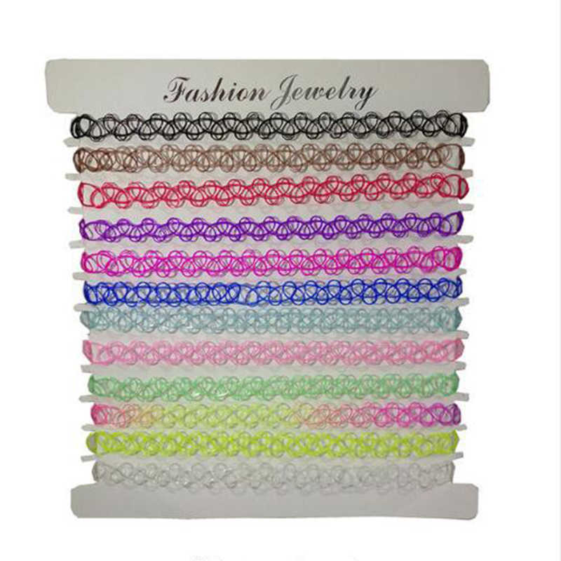 

Pendant Necklaces necklace JUCHAO Choker Tattoo Necklace for Girls Gothic Chokers Women Elastic Hollow Punk Jewellery 12 pcs/Set