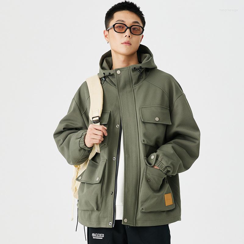 

Men's Jackets ABOORUN Men Casual Multi Pockets Cargo Coats High Quality Windbreaker Outerwear For Male, Picture shown