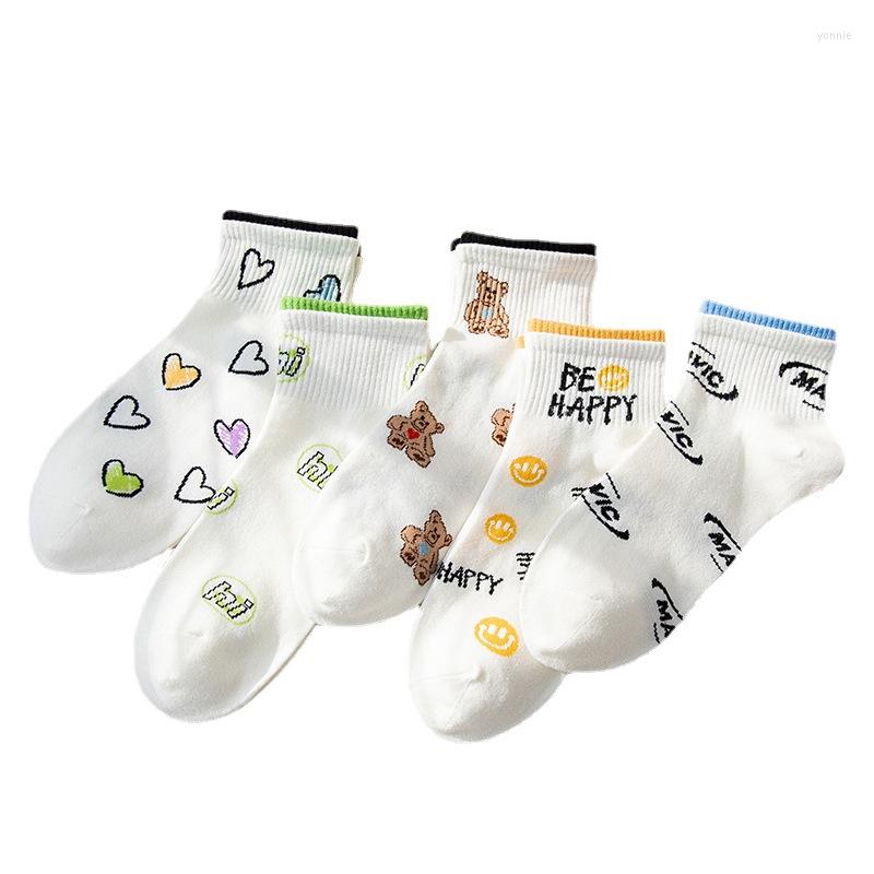 

Women Socks Cute Love Heart Cotton Harajuku Girl Female Happy Bear Print Sock Drop Supplier Women's Calcetines Wholesale