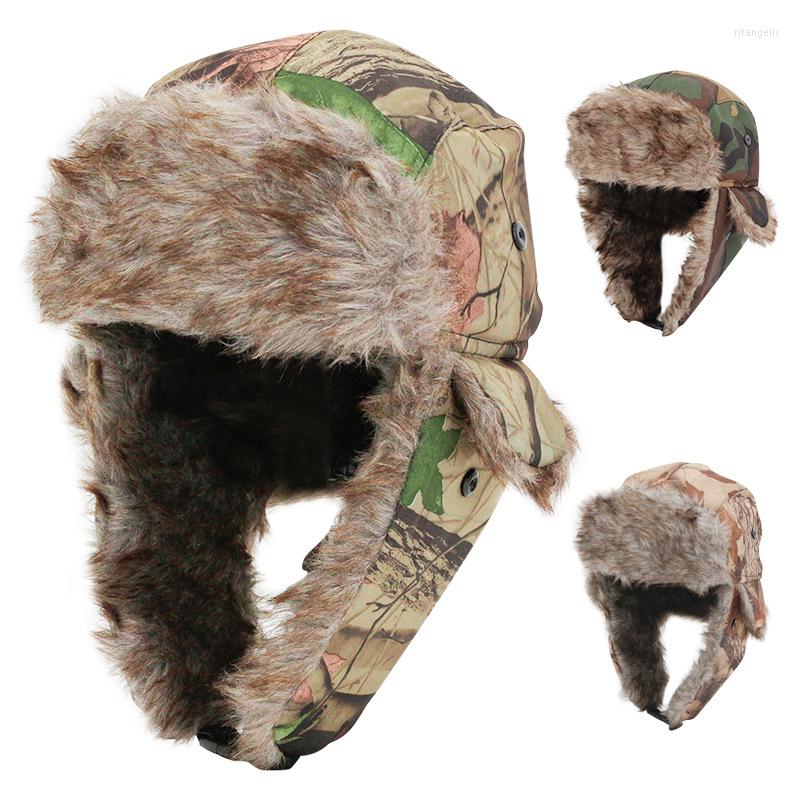 

Berets Winter Warm Bomber Hat Women Men Military Army Soviet Badge Russia Ushanka Cap Outdoor Faux Fur Earflap Caps, Military green