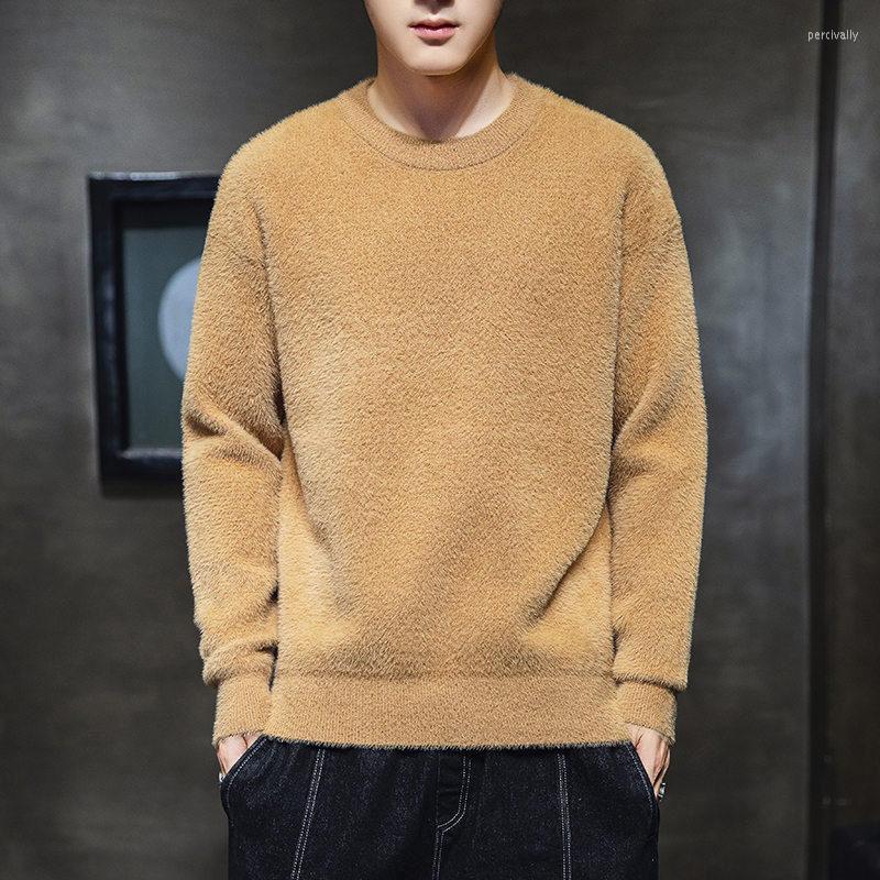 

Men's Sweaters Winter Fall Fashion Men's Fake Mink Basical Sweater Student Korean Style O-neck Comfortable Soft Warm Knitting Pullover, Black