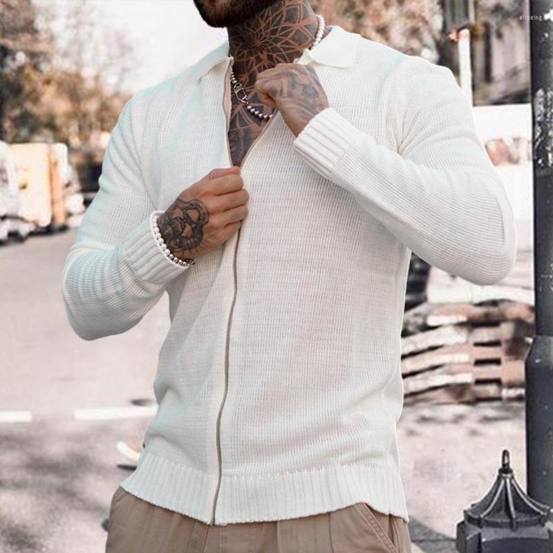 

Men' Sweaters Soft Stylish Winter Zipper Solid Woolen Yarn Cardigan Knitwear Warm Men 3D Cutting Streetwear, White