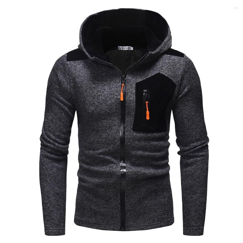 

Men's Hoodies Pattern Man Fashion Zipper Color Collision Splicing Hooded Cap Leisure Time Long Sleeves Knitting Hoodie, Black