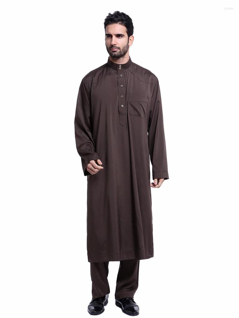 

Ethnic Clothing Muslim Abaya House Robe For Men Middle East Men's Set Fashion Casual Long Sleeve Tops And Pants Suits