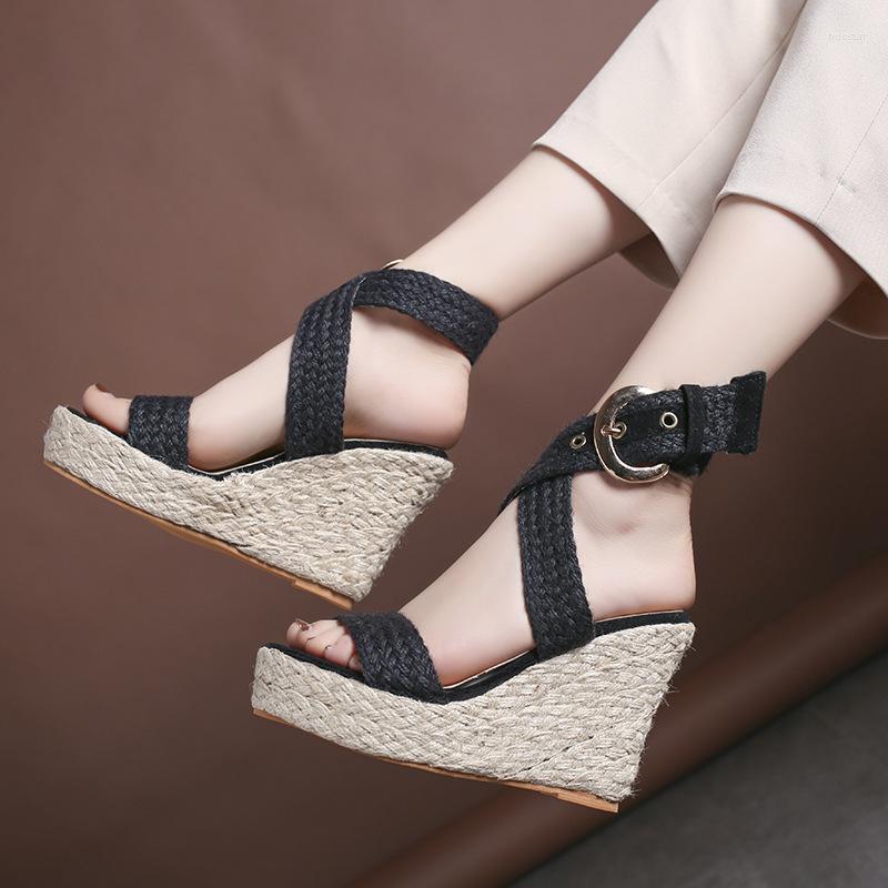 

Sandals Wedge Summer Ladies Shoes Platform Women Comfortable High Heels Sandal Buckle Strap Espadrilles Chaussures Femme, Dark brown