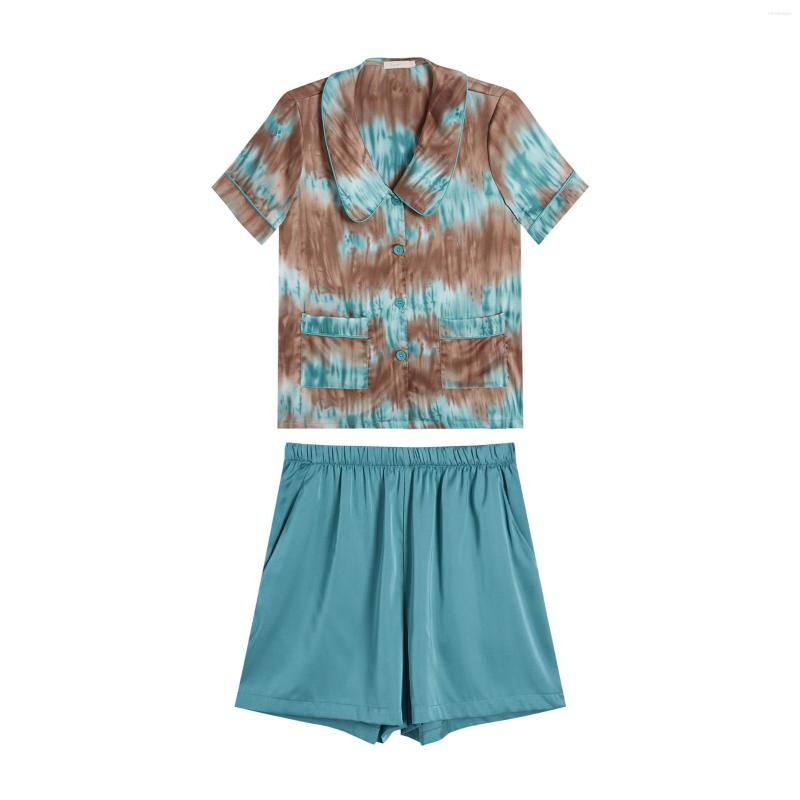 

Women's Sleepwear Summer Women Rayon Pajamas Sets 2PCS Short Sleeve Shorts Suit Pyjamas Sweet Turn-Down Collar Shirts Nightwear Homewear, Color 1