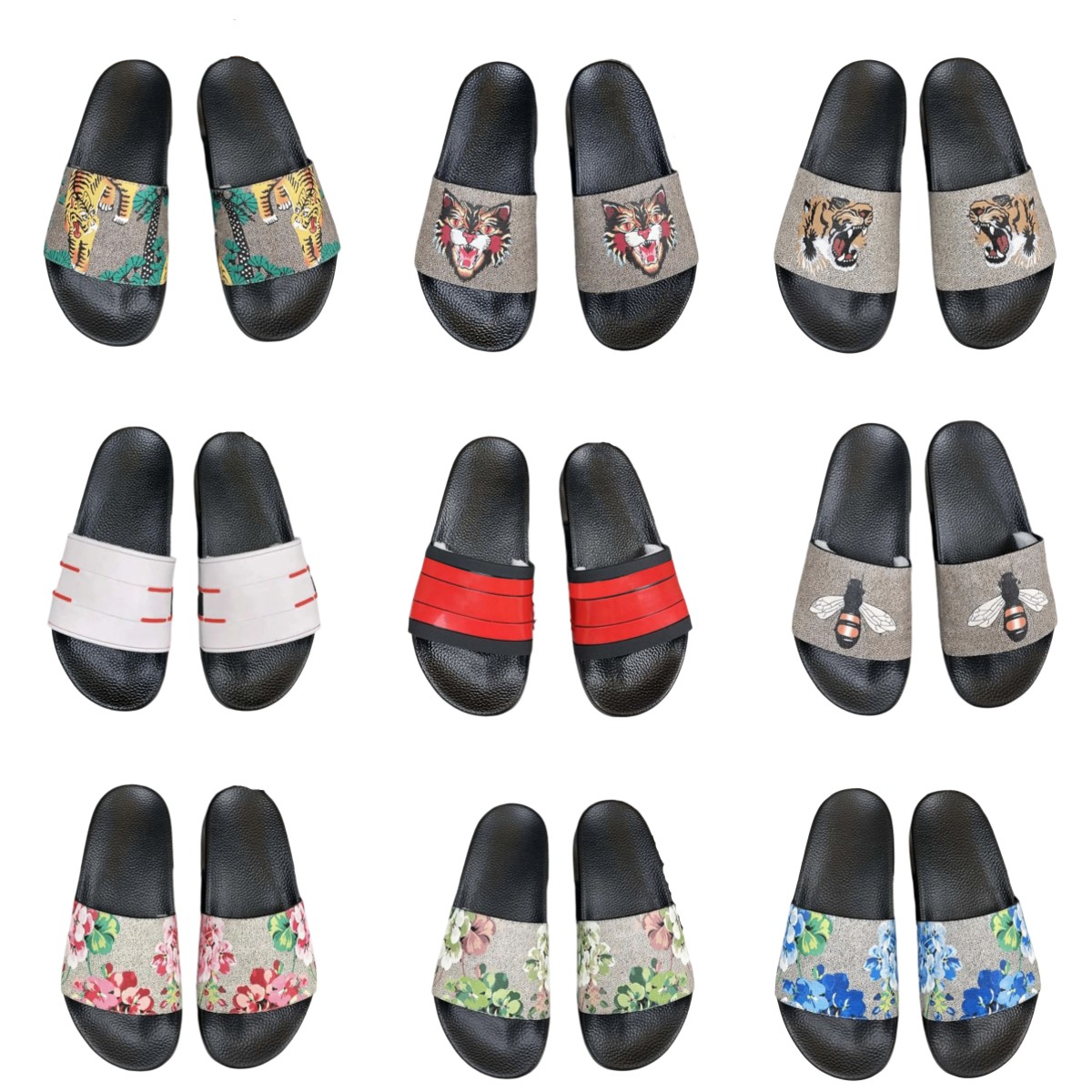 

Designer Slippers Fashion sandals Slides beach Women Mens shoes Flat Flops flowers summer Rubber Sandal Blooms Red White Web Flower black floral size 35-45, Custom