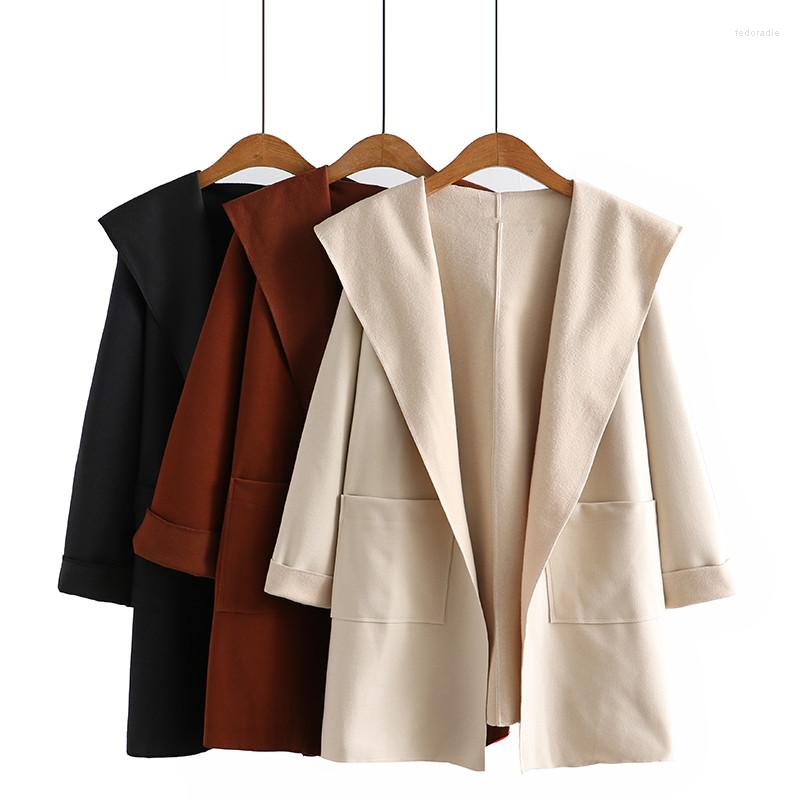 

Outerwear Plus Size Coat For Women Wear In Spring And Autumn Hooded Long Sleeves Solid Color Mid-Length Cardigan Large Casual Jacket, Black