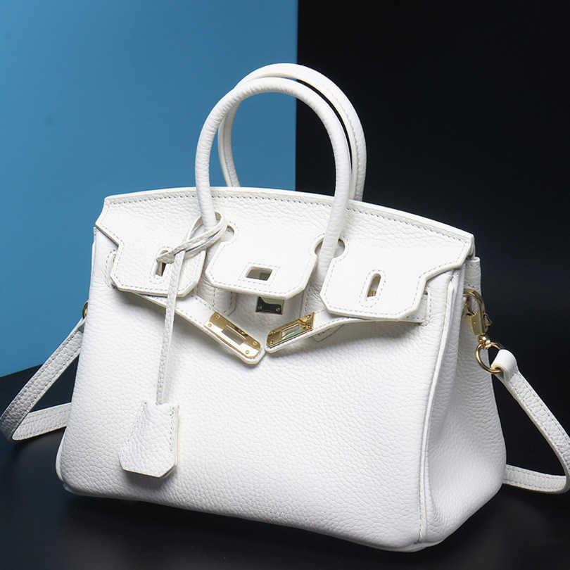 

2023 Trend Luxury Designer Classic Fashion Women's Leather Shoulder Bag Gold Silver Buckle 50%off Black White Purses Handbag, Pure white 25cm (gold buckle)