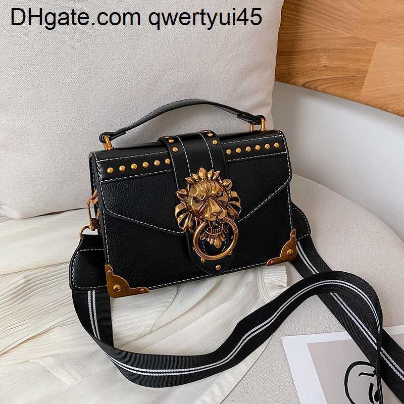 

qwertyui45 Shoulder Bags Female Fashion Handbags Popular Girls Crossbody Bags Totes Woman Metal Lion Head Brand Shoulder Purse Mini Square Messenger Bag 021723H, Red