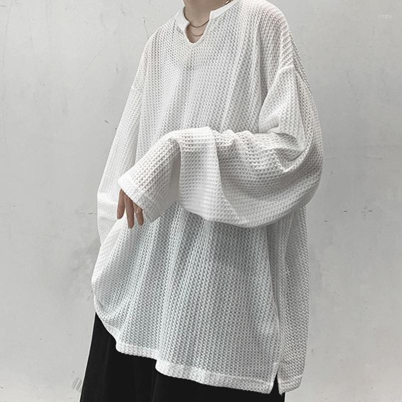 

Men's T Shirts Oversized Korean Style Autumn Spring Slim V Neck Long Sleeve Men Loose Fashion Black Breathable Harajuku Fit White