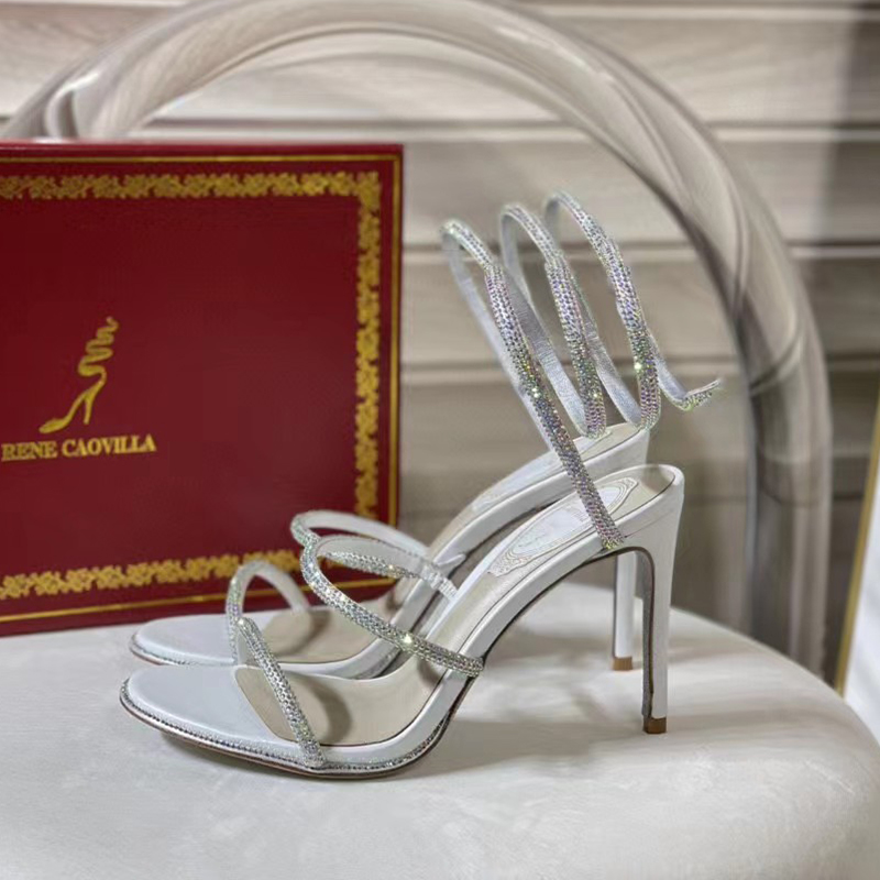 

Snake Strass sandals stiletto Rene Caovilla Cleo Stiletto With Rhinestones 95mm Crystal Pink EveningSandals Ankle Wraparound Luxury Designer T202, 36