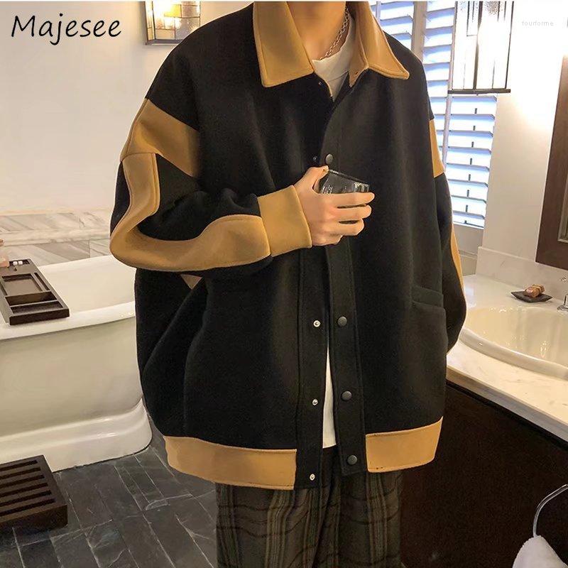 

Men's Jackets Bomber Men European Outwear Spring Loose Vintage Patchwork Cropped Coats All-match Clothing Harajuku Students Fashion, Black
