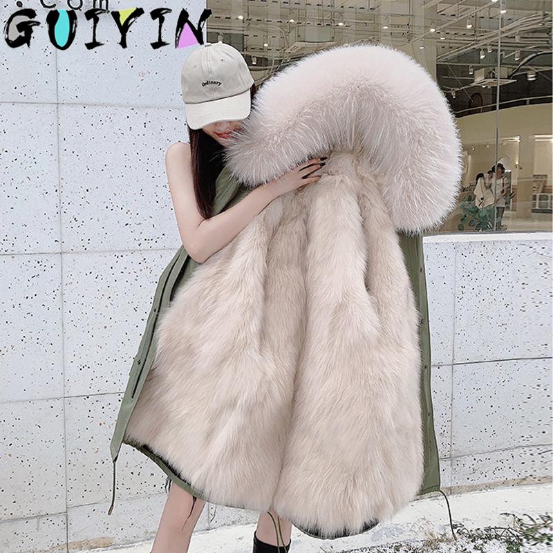 

Women's Down & Parkas High Quality Long Detachable Coats And Jackets Women Korean Version Liner Fur Woman Parka Fashion Thicken Winter For, Black white