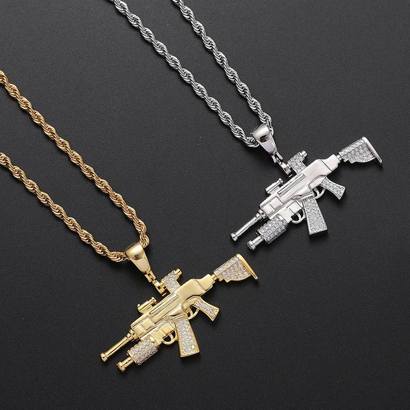 

Pendant Necklaces Hip Hop CZ Stone Paved Bling Iced Outniper Rifle CS GO Gun Pendants For Men Rapper Jewelry Drop PendantPendant