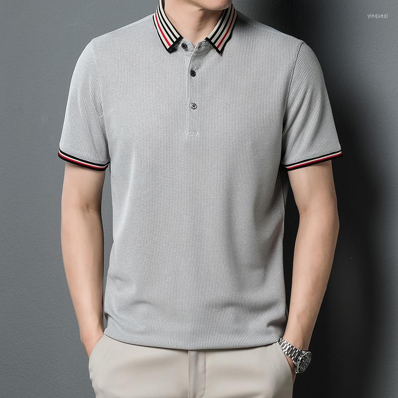 

Men's Polos 2023 Summer Men T Shirts Short Sleeve Solid Color Loose T-shirt Business Casual Waffle Turn-Down Collar Tees Tops, White men clothing