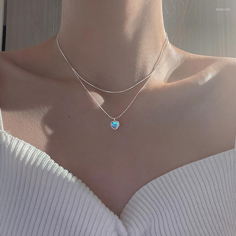 

Pendant Necklaces 2pcs/set Minimalist Ocean Heart Shaped Necklace For Women Ombre Color Love Statement Jewelry Gift
