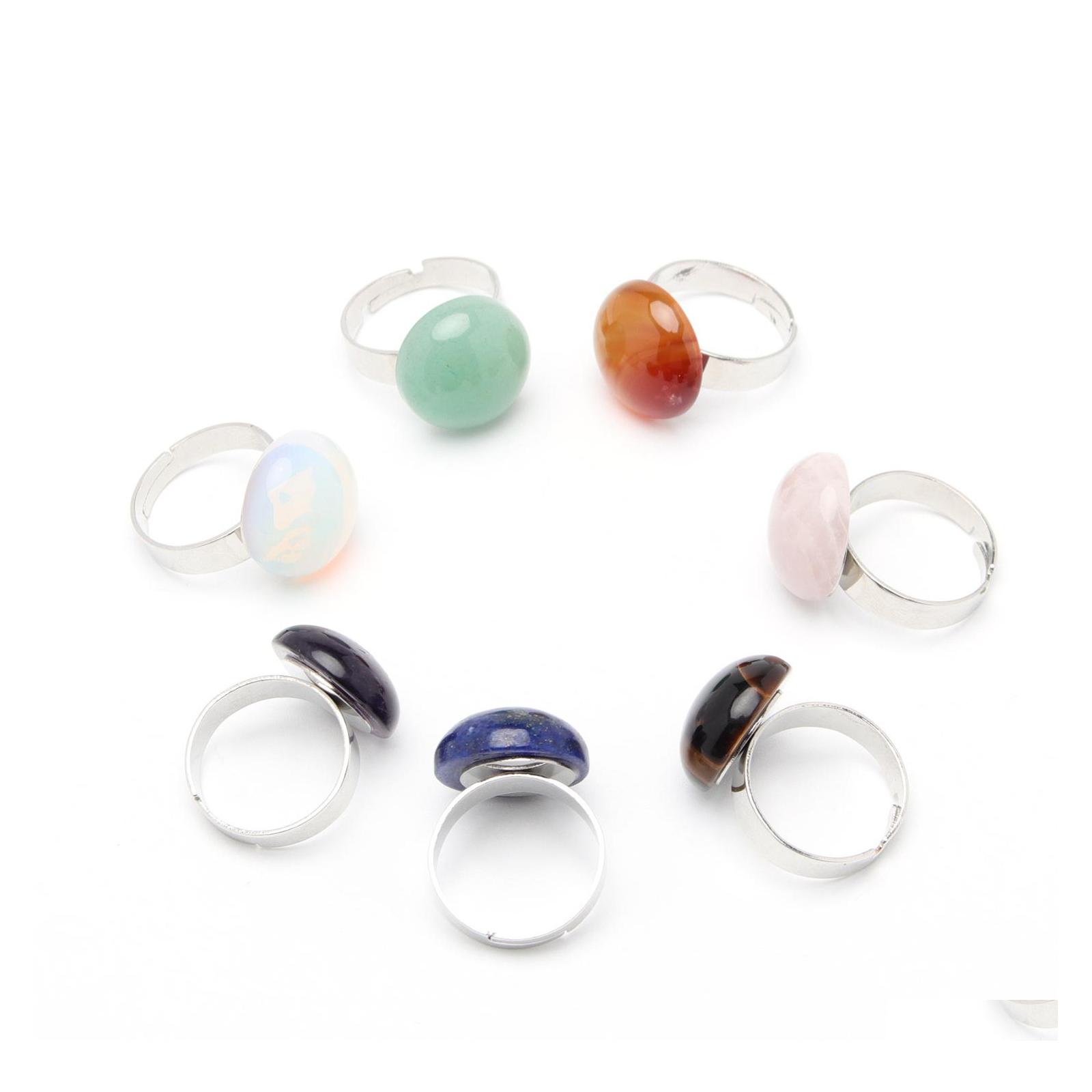 

Solitaire Ring 12Mm Natural Stone Rings For Women Stainless Steel Adjustable Open Couple Wedding Jewelry Drop Delivery Dhxwh