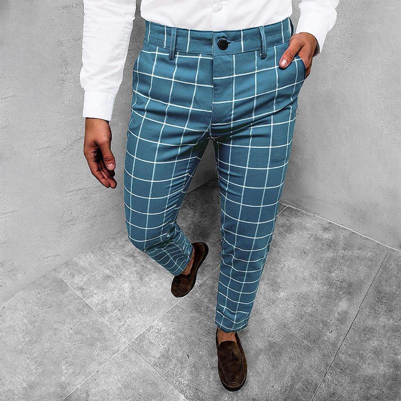 

Men' Pants Mens Casual Plaid Mid Waist Straight Trousers Men Stretch, Navy