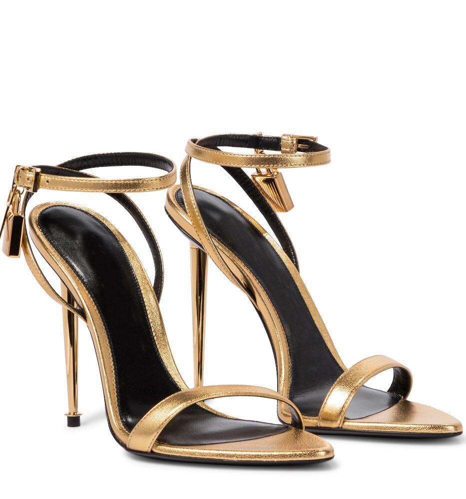 

Fashion Summer Brands Padlock Pointy Naked Sandals Shoes Womens Gold-tone Key & Lock High Heels Lady Gladiator Sandalias Party Wedding Shoe Bridal EU35-43