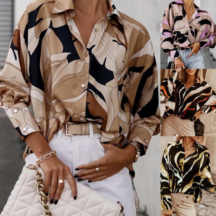 

Women' Blouses 2023 Chiffon Blouse Long Sleeve Print Turn Down Collar Shirt Office Tunic Casual Loose Tops Leisure Lady, Green