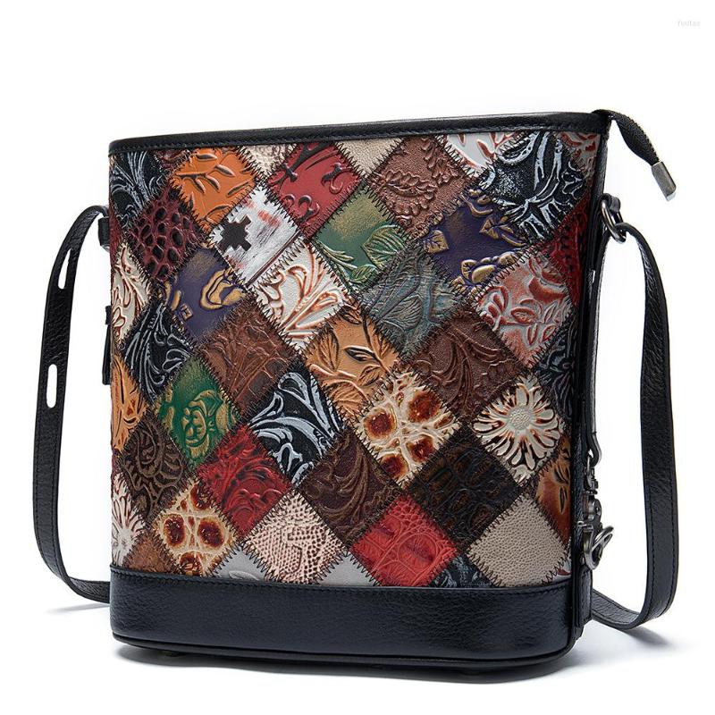 

Evening Bags Messenger Cross Body Genuine Leather Women Shoulder Pack Patchwork Durable Fashion Satchel, Multicolor