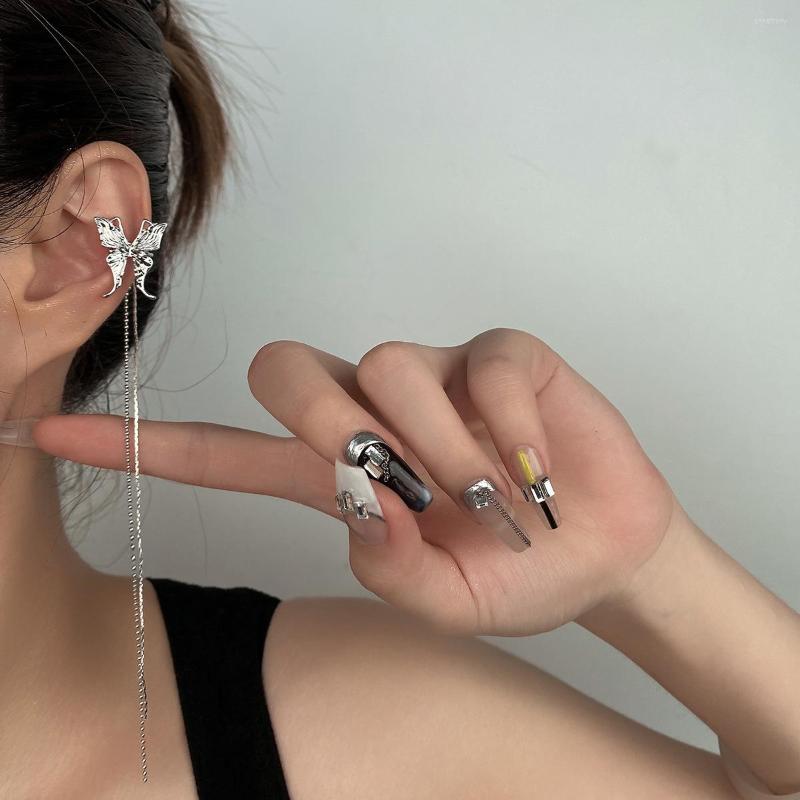 

Backs Earrings For Women Elf Super Fairy Butterfly Ear Clips Sweet Cool Sheet Bead Chain Long Tassels No Piercing Bone