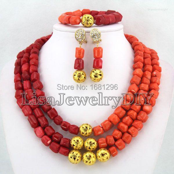 

Necklace Earrings Set African Coral Beads Nigerian Wedding HD0816, Picture shown