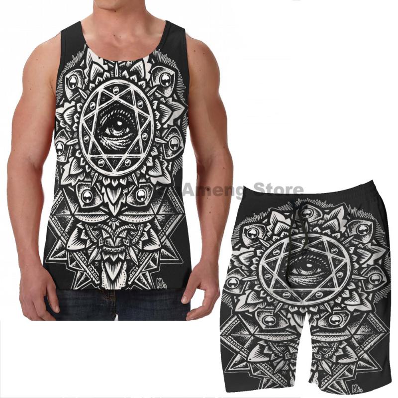 

Men's Tracksuits Summer Funny Print Men Tank Tops Women Eye Of God Flower Mandala Board Beach Shorts Sets Fitness Sleeveless Vest
