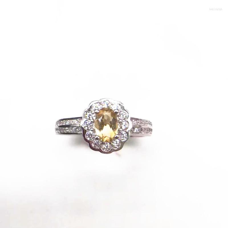 

Cluster Rings Natural Brazil Citrine Gemstone Fashion Ellipse Ring For Women Real 925 Sterling Silver Fine Charm Jewelry