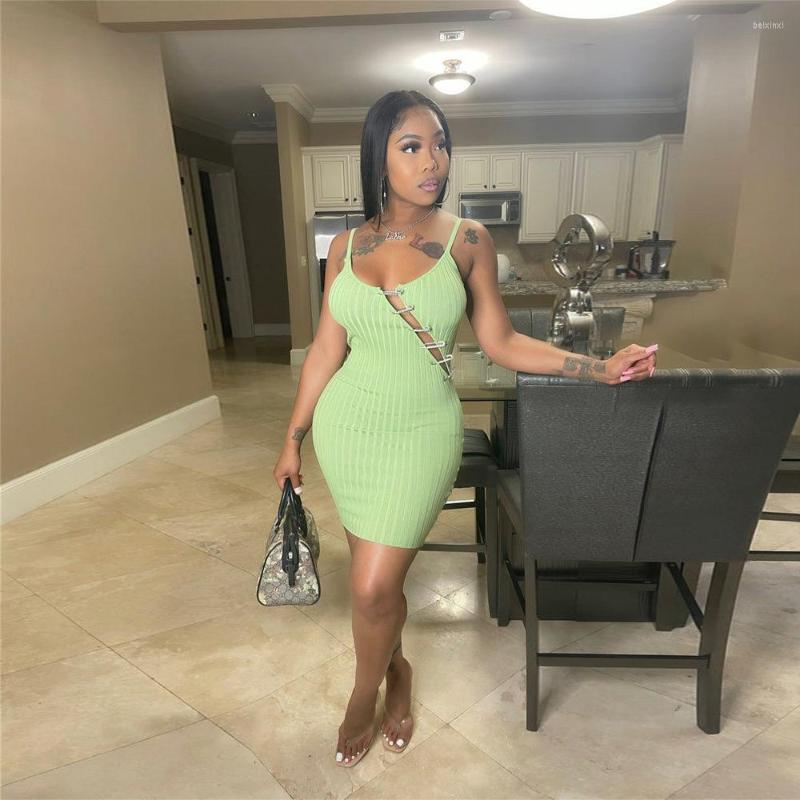 

Casual Dresses 2023 Sexy Sling Women Sleeveless Hollow Out Dress Tight Pure Color Lady Mini Short, Black