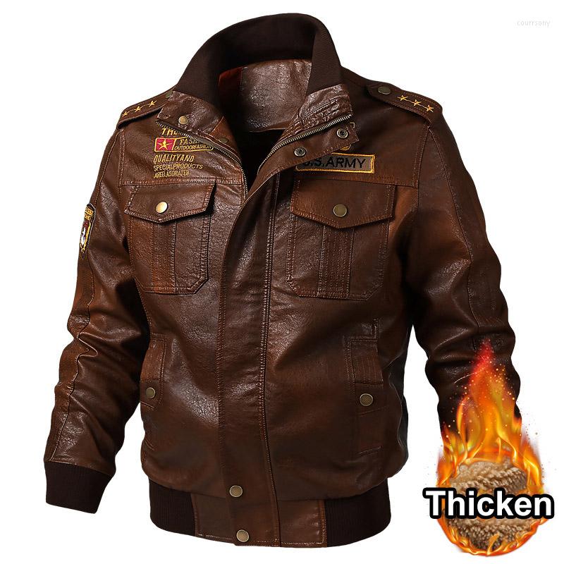 

Men's Fur 2023 Winter Warm Pu Leather Bomber Jacket Coats Biker Men Military Vintage Faux -6XL Jaqueta De Couro, Black