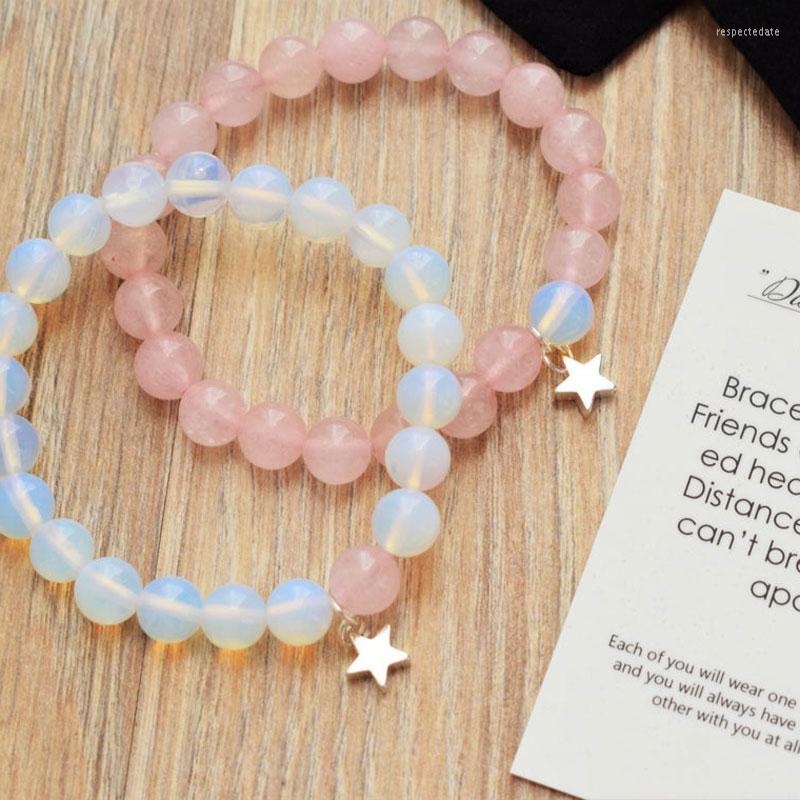 

Strand Rose Beaded Bracelet Set Friend Long Distance Star Crystal Jewelry Gifts For Women Men Friendship