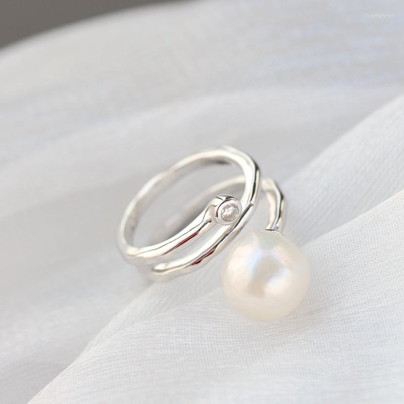 

Cluster Rings Natural Freshwater Baroque Pearl Ring Retro Style 925 Sterling Silver Fashion Women Opening Adjustable Dating Party Must