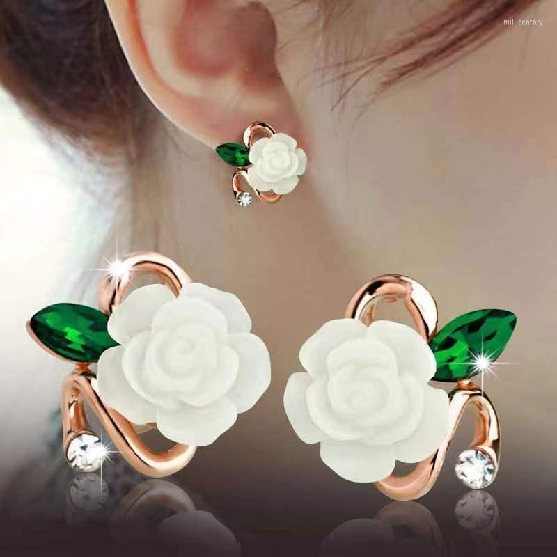 

Dangle Earrings 1 Pair Minimalism Rose Stud Set Hypoallergenic Double Round Cubic Girls High Quality Women Flower