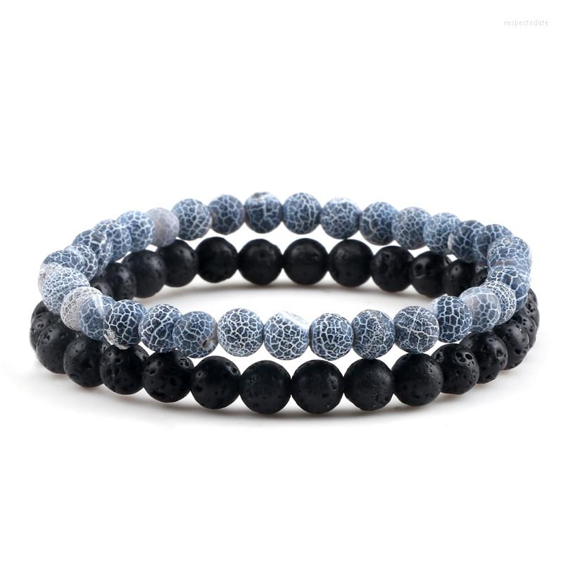 

Strand 2Pcs Natural Black Lava Beaded Bracelet 6mm Weathered Stone Elastic Bracelets&Bangles For Women Men Energy Jewelry Couples Gifts