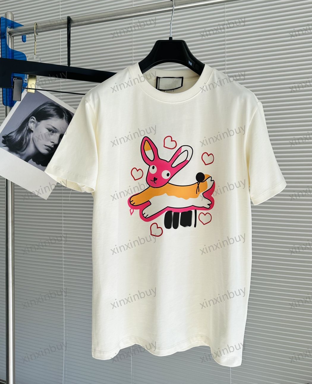 

xinxinbuy Men designer Tee t shirt 23ss Paris jump rabbit pattern short sleeve cotton women white black Beige S-2XL, 01