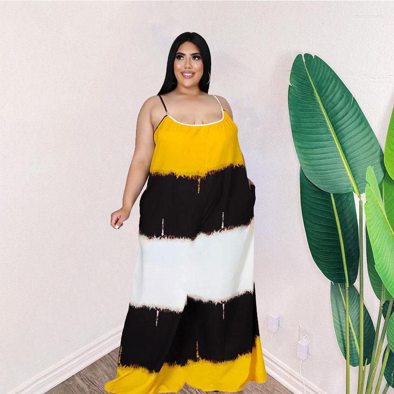 

Plus Size Dresses Maxi Woman Summer 2023 Spaghetti Strap Patchwork Backless Long Dress Loose Waist Casual Wholesale, Fuchsia