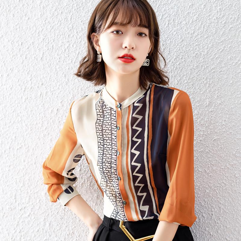 

Women' Blouses Summer Shirt Women Blouse Long Sleeve Casual Loose Print Chiffon Top Retro Houthion, Photo color