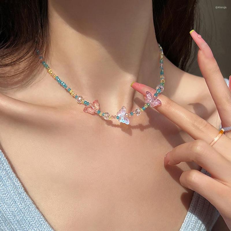 

Pendant Necklaces Summer Colorful Butterfly Beadeds Charm Necklace Statement Short For Women Bohemia Choker Clavicle Beach Jewelry Gifts