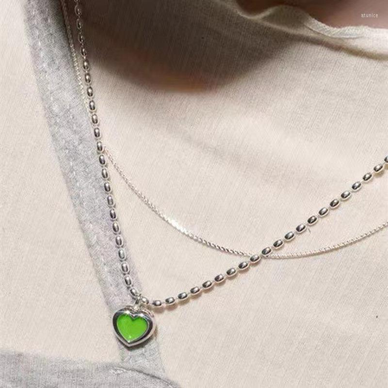 

Pendant Necklaces Korean Niche Design Color Love Necklace Women's High-end Copper-plated Enamel Peach Heart Clavicle Chain Women